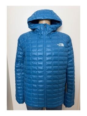 $220 THE NORTH FACE Men’s THERMOBALL Hooded Jacket YKK Zip Dusk Blue Large L